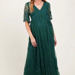 PinkBlush green lace mesh overlay maxi dress (size M)